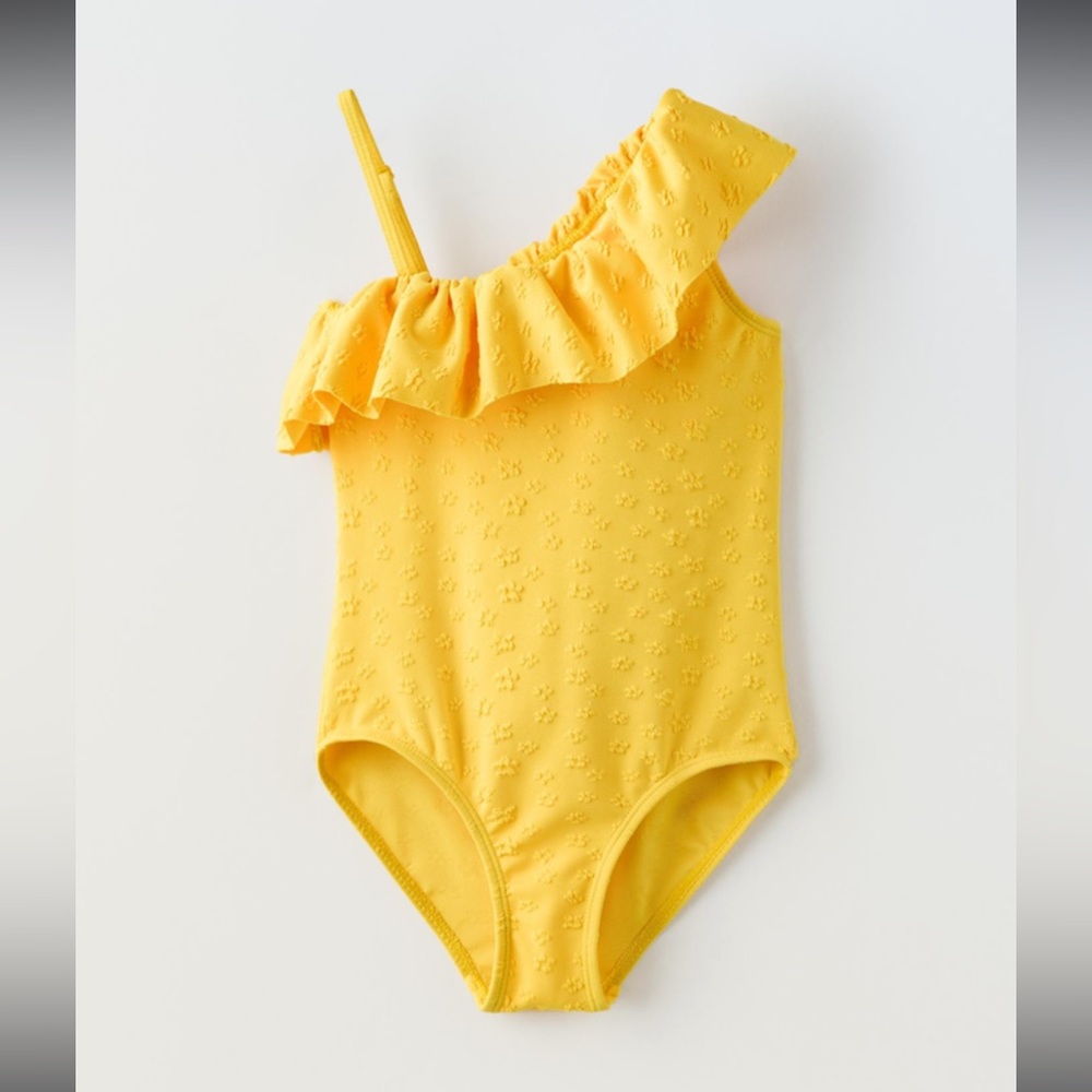 Zara yellow swimsuit with asymmetric neckline and strap size 9-10 girls